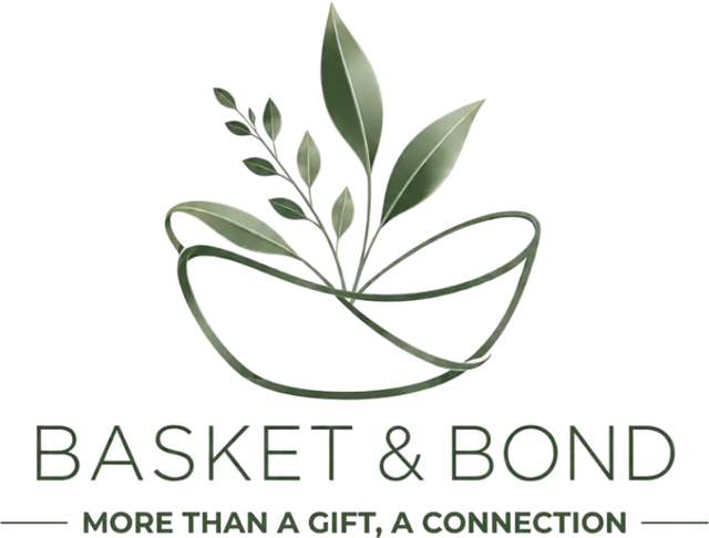 Basket & Bond logo: leaves rising from a woven basket, with the words More than a gift, a connection.