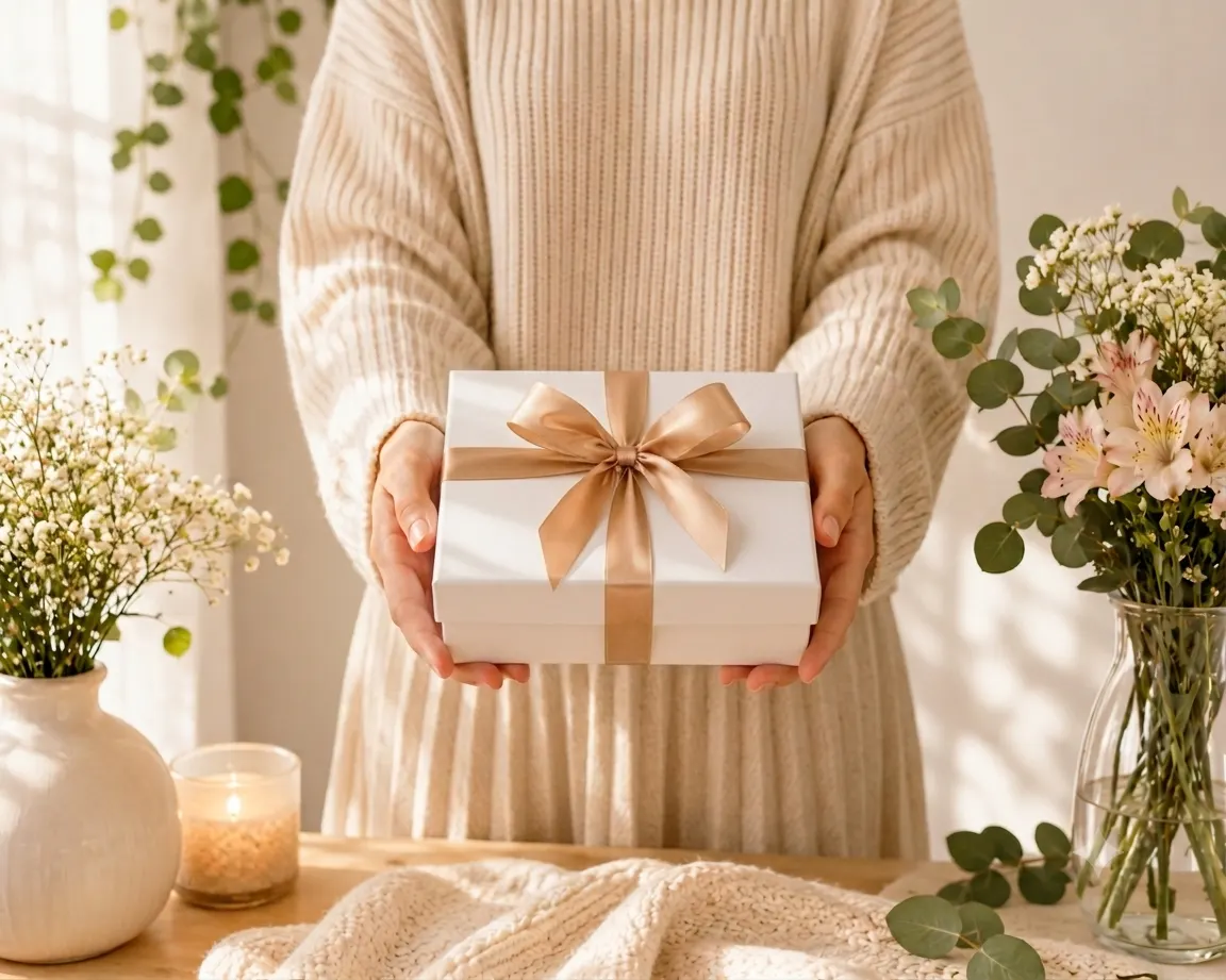 lady holding a present box